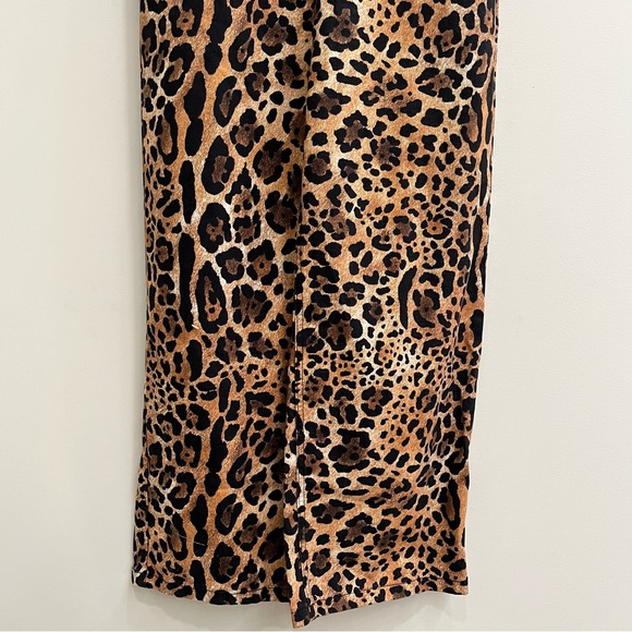 Nasty Gal Denim Leopard Print Jumpsuit Wide Leg Zip Front Size 8 - Picture 5 of 13